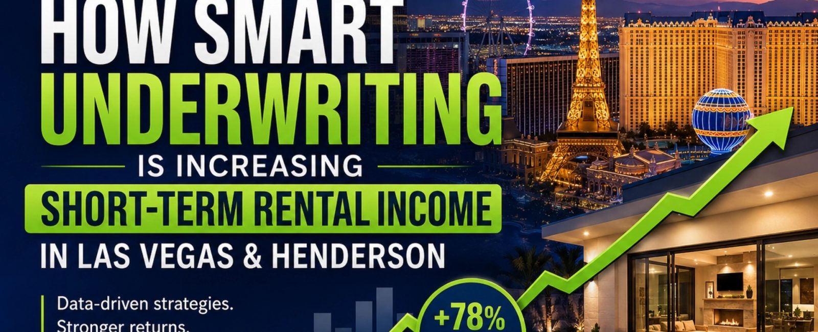 Data analytics dashboard showing short-term rental market performance metrics and underwriting analysis for Southern Nevada properties