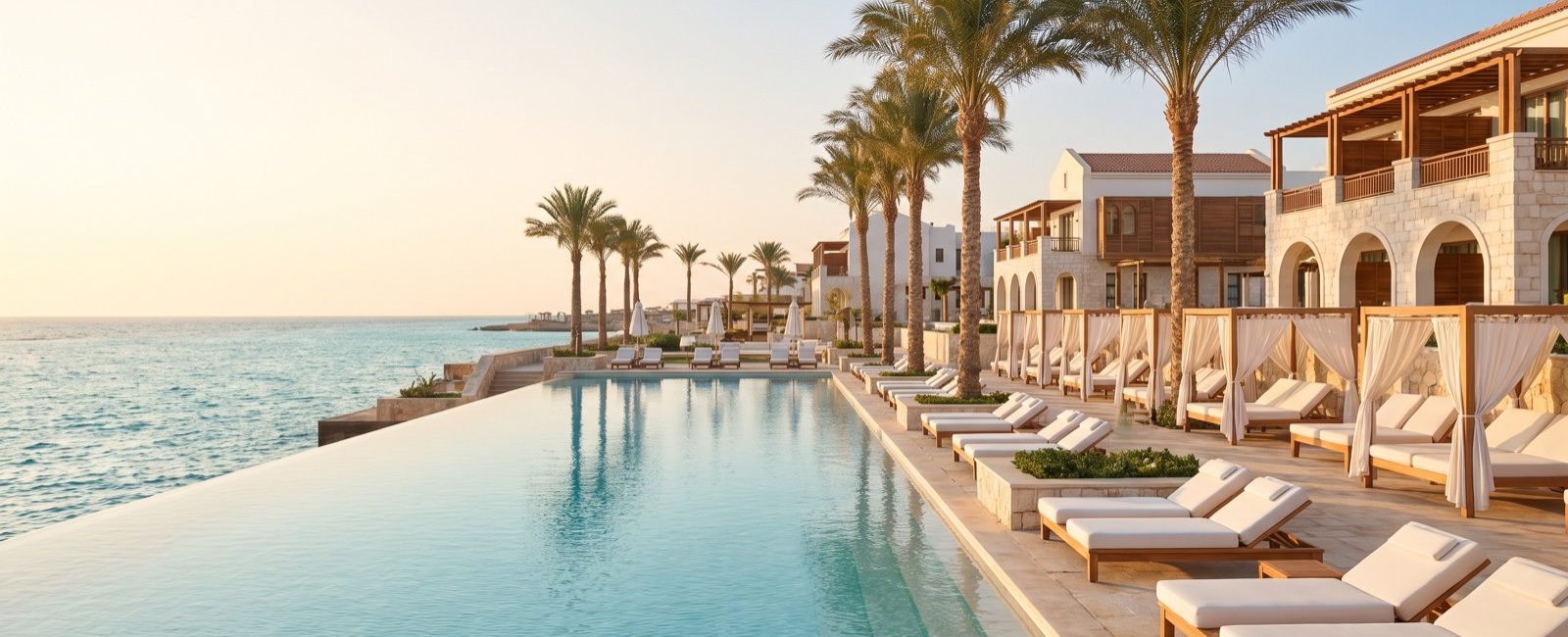 Luxury Rixos beach resort and infinity pool on Egypt’s Red Sea coast