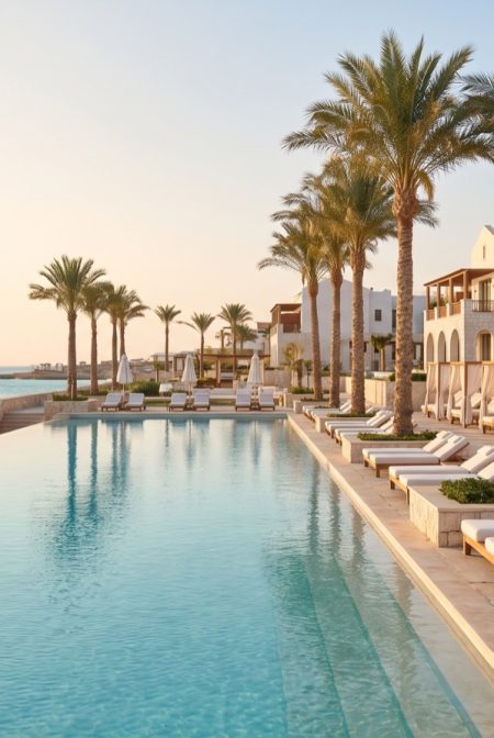 Luxury Rixos beach resort and infinity pool on Egypt’s Red Sea coast